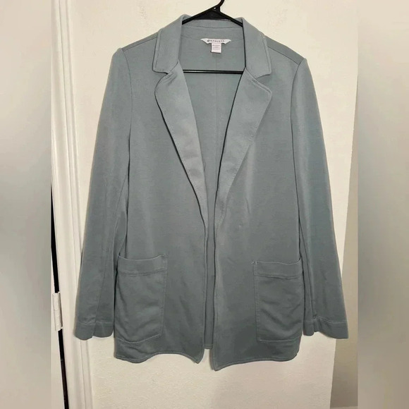 Athleta Eastbound Ponte Stretch Knit Open Front Blazer Jacket Sage Green Size 10 - Picture 2 of 10